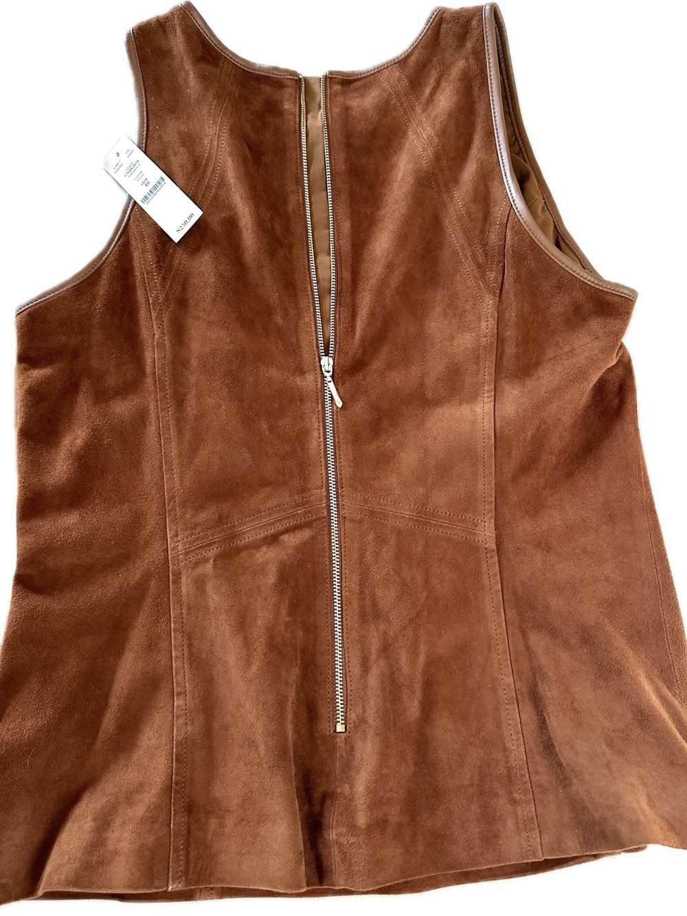 WHBM White House Black Market Genuine Leather Janelle Bodice Top Whiskey 10 NWT